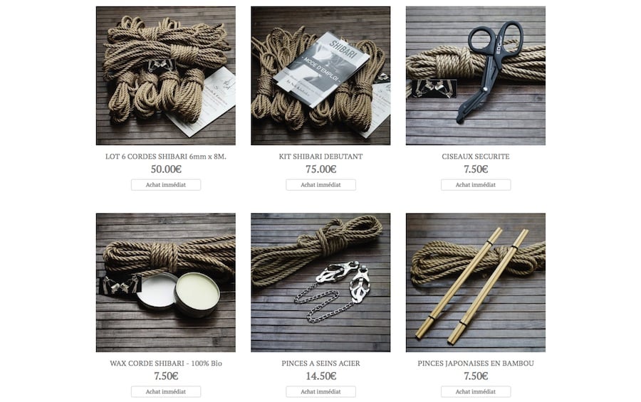 Vente de cordes de shibari et accessoires de bondage japonais par Seb Kinbaku dans la boutique du shibari