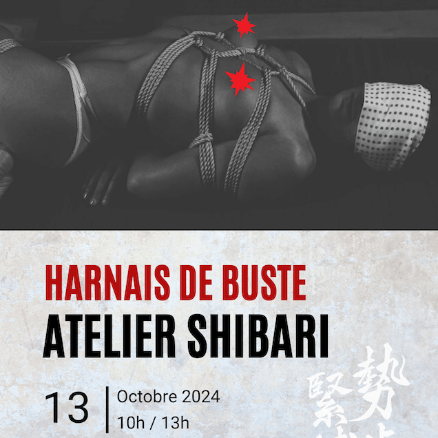Image du flyer de l'atelier Shibari special harnais de buste de Seb Kinbaku